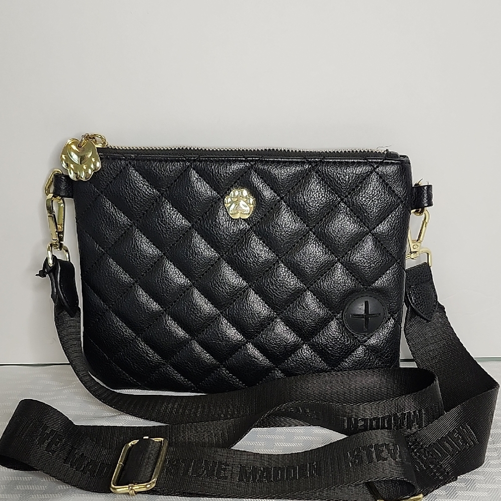 Steve Madden Crossbody Bag Black Quilted Nylon Logo Strap